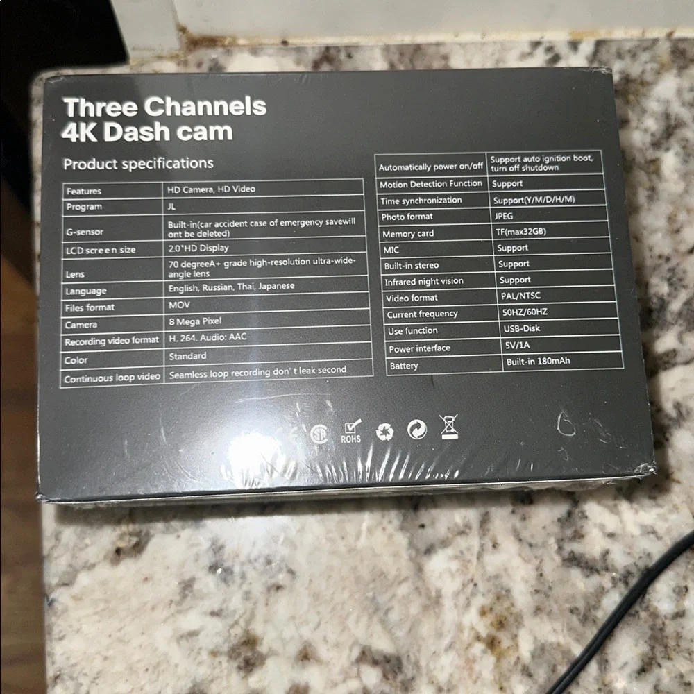 Black 4K Dash Cam with Three Channels